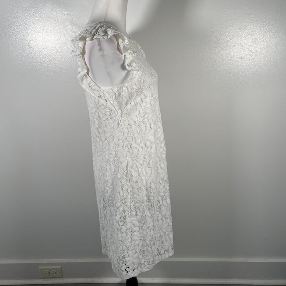 London Times White Crew Neck Floral Lace Short Flutter Sleeves Shift Dress 4 NWT - Picture 12 of 16